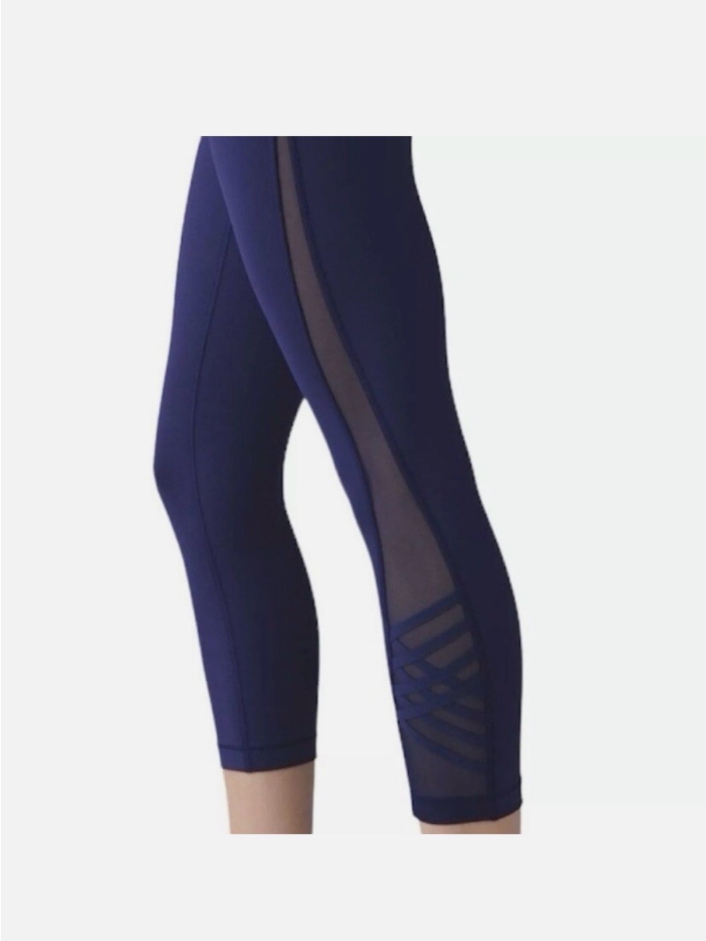 Lululemon Crop Sz 12 Hero Blue/Navy Leggings Mesh Crisscross Lattice
